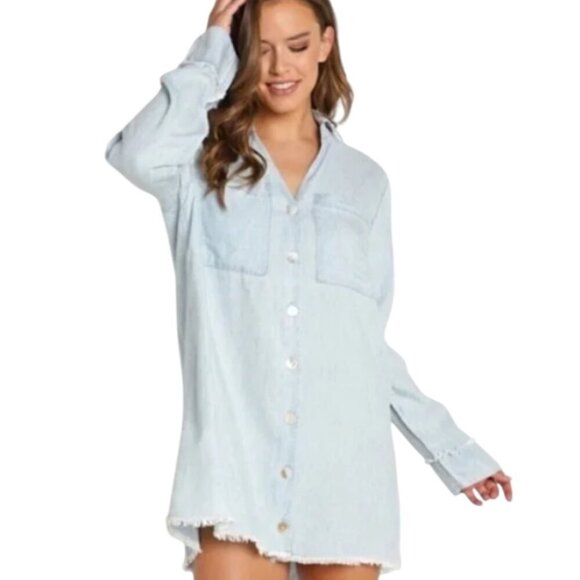 Show Me Your MuMu Wilmington Shirt Dress in light Chambray size Small - Picture 12 of 13